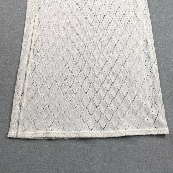 Billabong Midi Skirt M White Crochet Open Knit Semi Sheer Pull On Coverup Beach - Picture 6 of 16